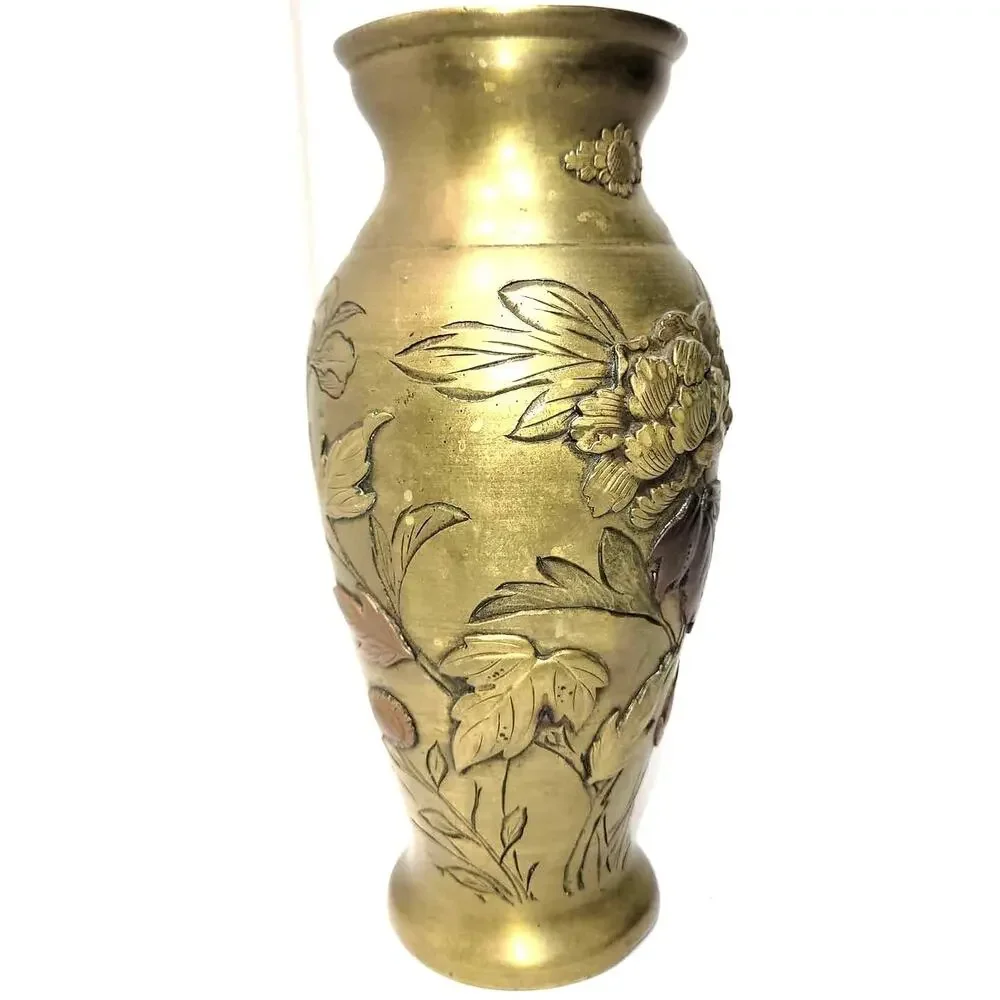 7"   19th Century  Japanese Meiji Period  Bronze / Copper Mixed Metal Vase - Picture 5 of 10